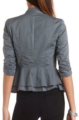 Charlotte Russe Ruched Three Quarter Sleeve Cotton Military Jacket