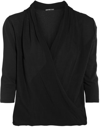 James Perse Wrap-effect voile and stretch-cotton jersey top