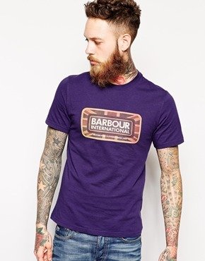 Barbour T-Shirt with Union Jack Lozenge Logo - Blue