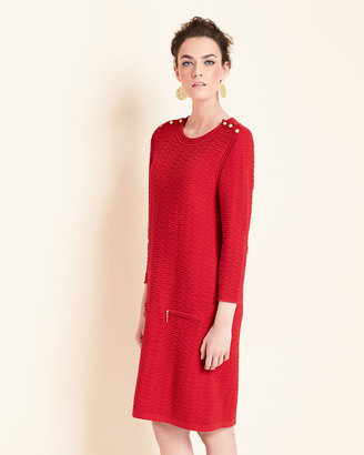 Joan Vass Sand-Stitched Zip-Pocket Shift Dress, Petite