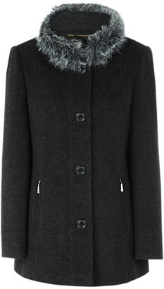 Windsmoor Short Charcoal Faux-Fur Collar Coat, Grey