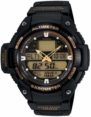 Casio Men's Quartz Watch with Gold Dial Analogue - Digital Display and Black Resin Strap SGW-400H-1B2VER