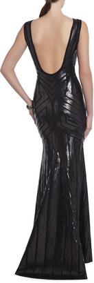 BCBGMAXAZRIA Agne Open-Back Geo-Sequined Maxi Dress