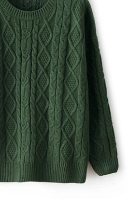 Rhombus Pattern Knitted Green Jumper