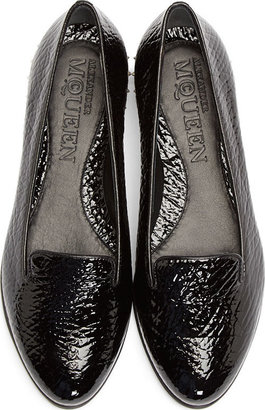 Alexander McQueen Black Patent Leather Studded Heel Loafers