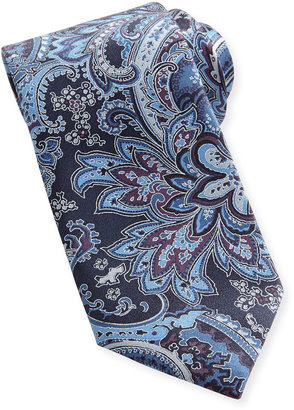 Brioni Large-Paisley Silk Tie, Blue