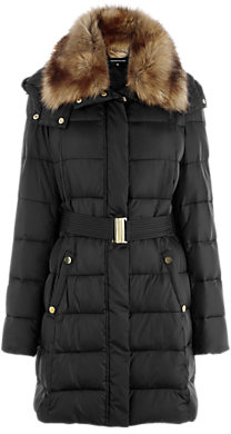 Warehouse Faux Fur Collar Coat, Black