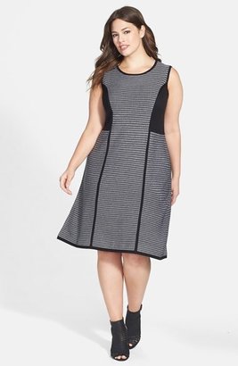 Calvin Klein Stripe Fit & Flare Sweater Dress (Plus Size)