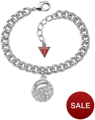 GUESS Rhodium Plated Crystal Ball Charm Bracelet