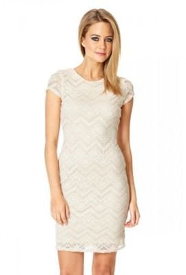Quiz Stone and gold lace cut out bodycon dress
