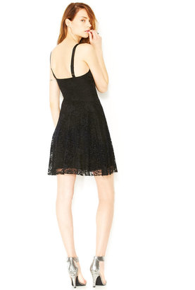 Free People Flocked Sweetheart-Neck Lace-Overlay Dress