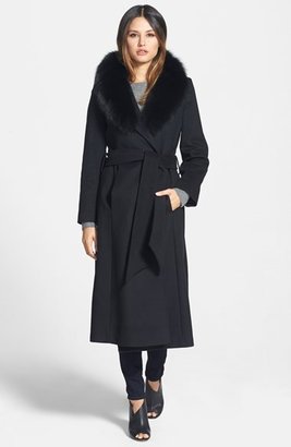 George Simonton Couture 'Hollywood' Long Wrap Coat with Genuine Fox Collar