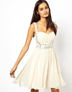Little Mistress Embellished Prom Dress - Cream