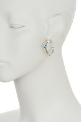 Lagos Prism Sterling Silver & 18K Gold Blue Topaz & Beaded Inside Out Hoop Earrings