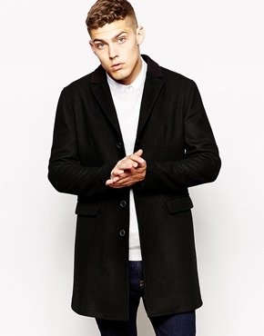 Guide London Guide Made In England Wool Over Coat With Contrast Collar - black
