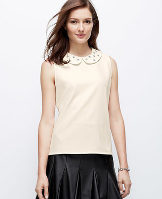 Ann Taylor Petite Embellished Collar Crepe Shell