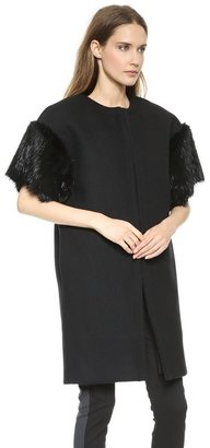 Vera Wang Collection Double Face Wool Coat with Beaver Sleeves