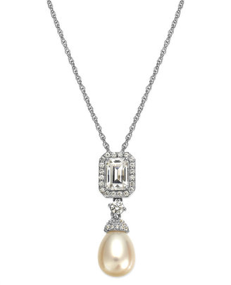 Arabella Bridal Cultured Freshwater Pearl (6mm) and Swarovski Zirconia (2-3/8 ct. t.w.) Pendant Necklace in Sterling Silver