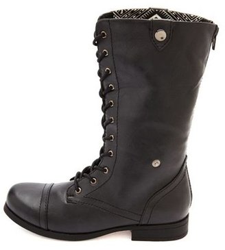 Charlotte Russe Tribal-Lined Fold-Over Combat Boots