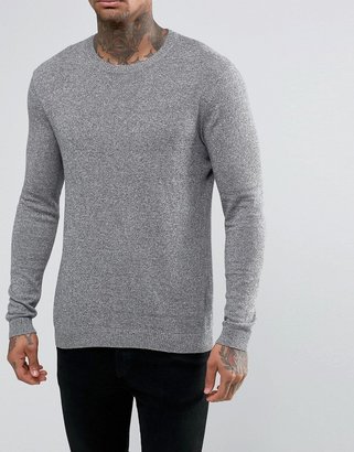 ASOS Crew Neck Sweater In Gray Cotton