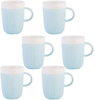 Beau and Elliot Set of 6 Ceramic Knit Design Mugs - Sky