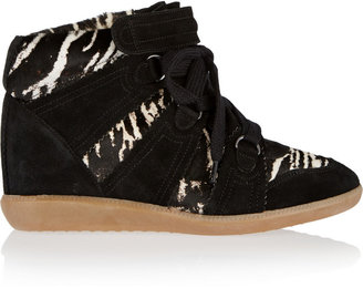 Isabel Marant Blossom printed calf hair and suede wedge sneakers