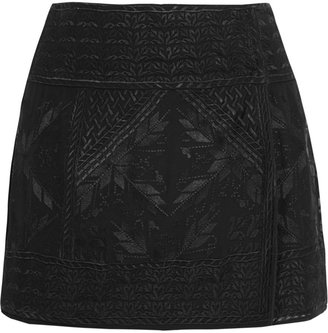 Isabel Marant Andy embroidered silk-georgette wrap mini skirt