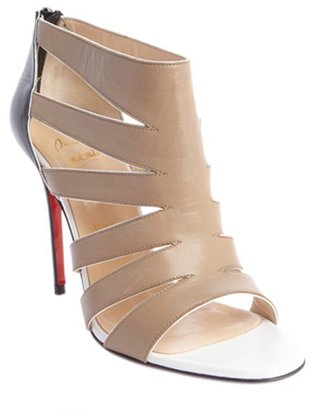 Christian Louboutin beige and black cutout leather open toe heel booties