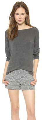 Alice + Olivia AIR by Long Sleeve Top with Leather Trim