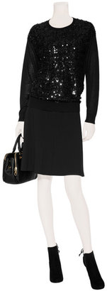DKNY Black Silk-Cashmere Sequined Pullover