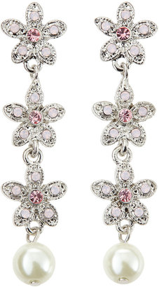 RJ Graziano Pearly Crystal Flower Drop Earrings, Pink
