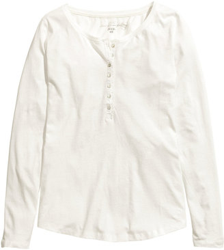 H&M Jersey Top with Buttons - White - Ladies