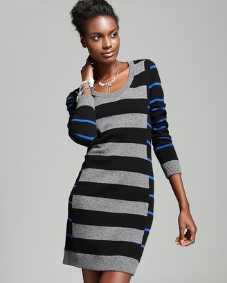 Aqua Cashmere Sweater Dress - Multi Stripe Forward Seam