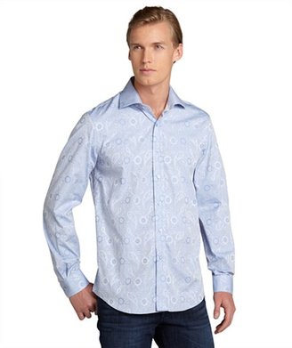 Report Collection blue cotton paisley tonal long sleeve button down shirt