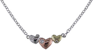 EWA 9ct Mixed Gold Diamond Triple Heart Necklace, Multi