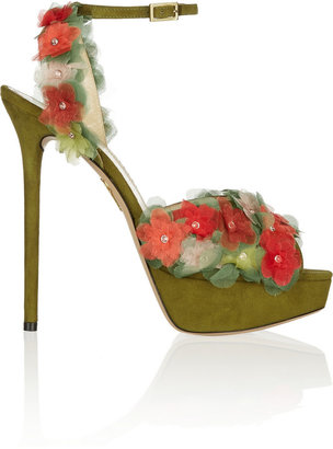 Charlotte Olympia Bryony floral-embellished suede platform sandals