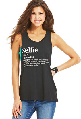 Pretty Rebellious Juniors' Selfie Graphic Back-Cutout Tank Top