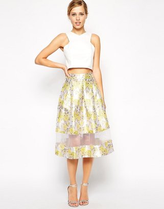 ASOS Premium Skirt In Jacquard With Sheer Hem