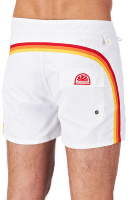Sundek Mid Length Rainbow Bands  Mens  Swimming Shorts - White