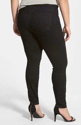 CJ by Cookie Johnson 'Abound' Stretch Skinny Moto Jeans (Black) (Plus Size)