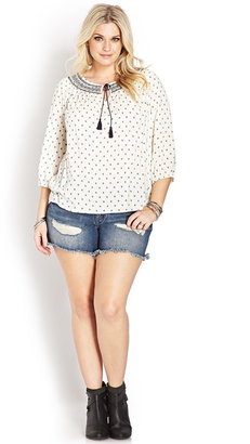 Forever 21 FOREVER 21+ Dotted Chevron Peasant-Style Top