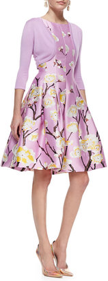 Oscar de la Renta Sleeveless Seamed A-Line Floral Dress, Lilac