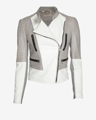 Yigal Azrouel Two Tone Croc Embossed Leather Jacket: Stone