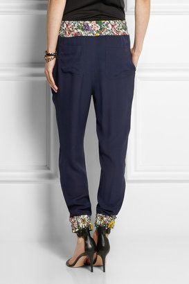 Band Of Outsiders Floral-print silk crepe de chine track pants