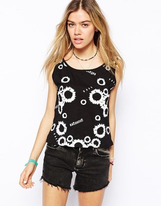 Your Eyes Lie Cropped Vest Top With All Over Sunflower Print - Black