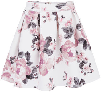 MonnaLisa Cream Neoprene Rose Print Skirt