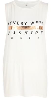 River Island White every week is fashion week print vest
