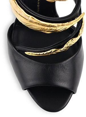 Giuseppe Zanotti Goldtone Leaf Triple-Strap Leather Sandals