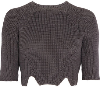 Carven Ribbed cotton notched cropped sweater