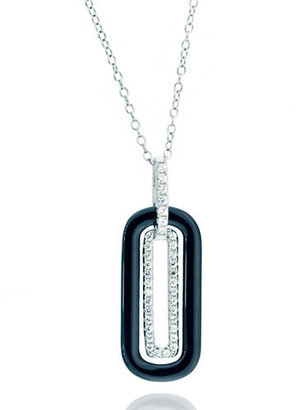 Lord & Taylor Sterling Silver Black Ceramic Pave Link Pendant Necklace